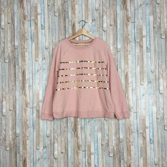 Boden XL Pink Gold Foil Striped Crew Neck Printed Cotton Sweatshirt Pullover Top - Picture 2 of 13